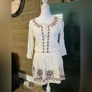 Forever 21 White and Red Embroidered Mini Dress
